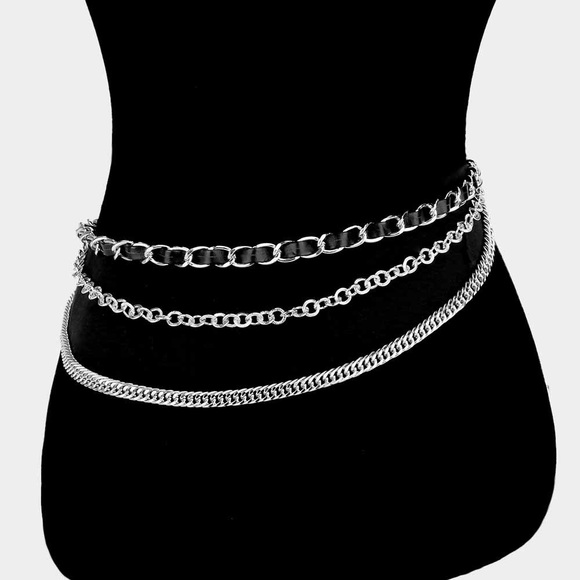 Chunky Black & Gold Layered Chain Adjustable Statement Belt - Picture 3 of 4